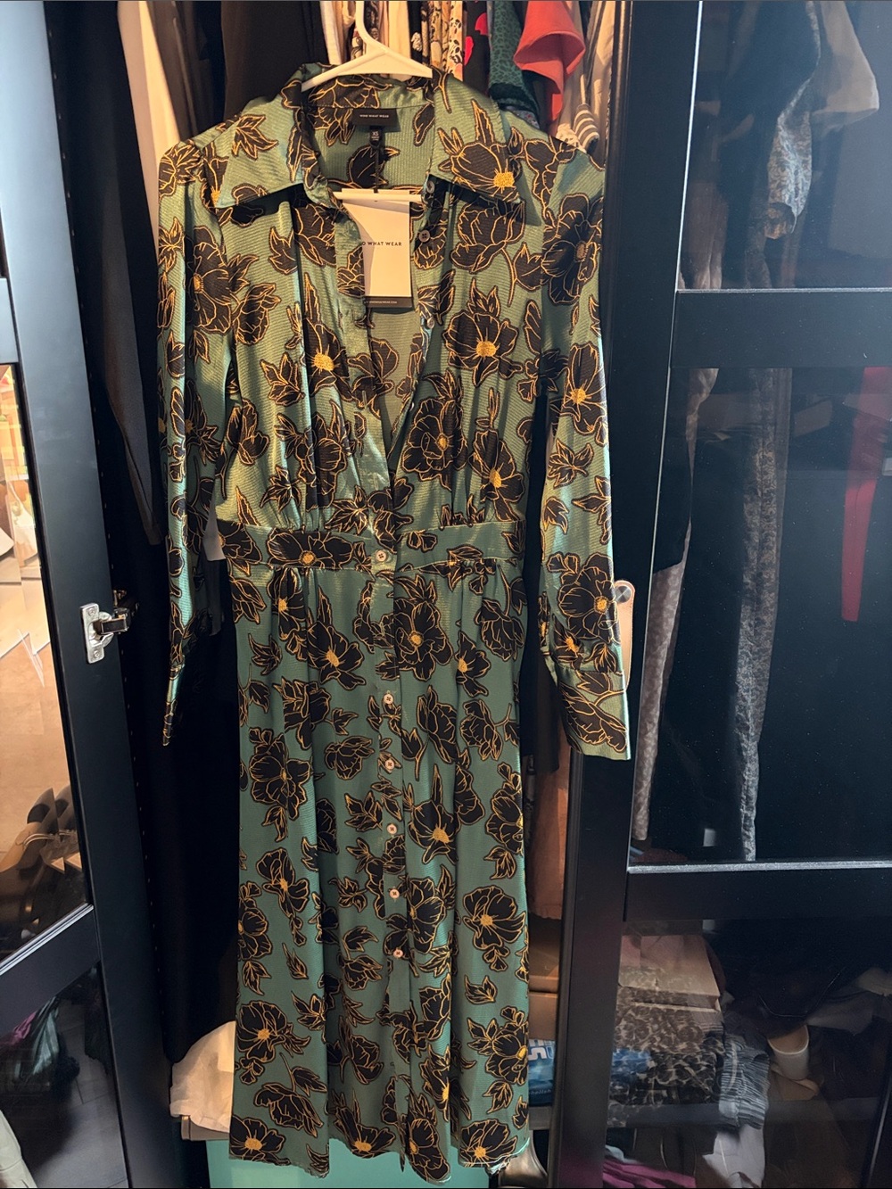 NWT Green Floral Button-Front Midi Dress